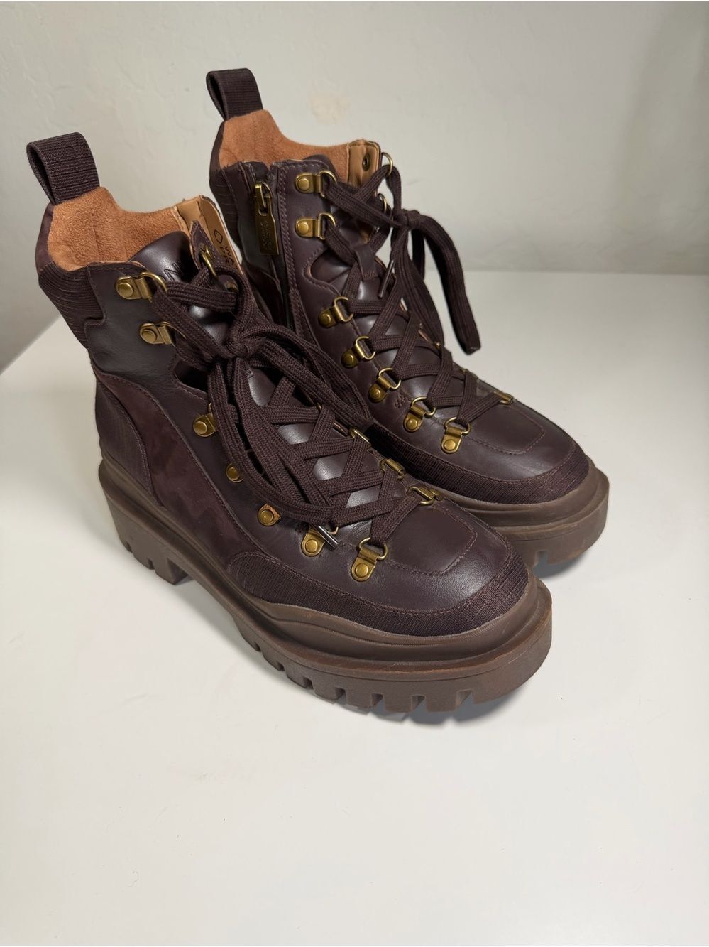 Vionic Jaxen Brown Waterproof Leather Platform Combat Hiker Boots Womens 6.5